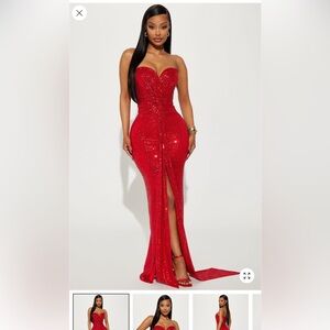 Fashion Nova Strapless Red Sequin Dress